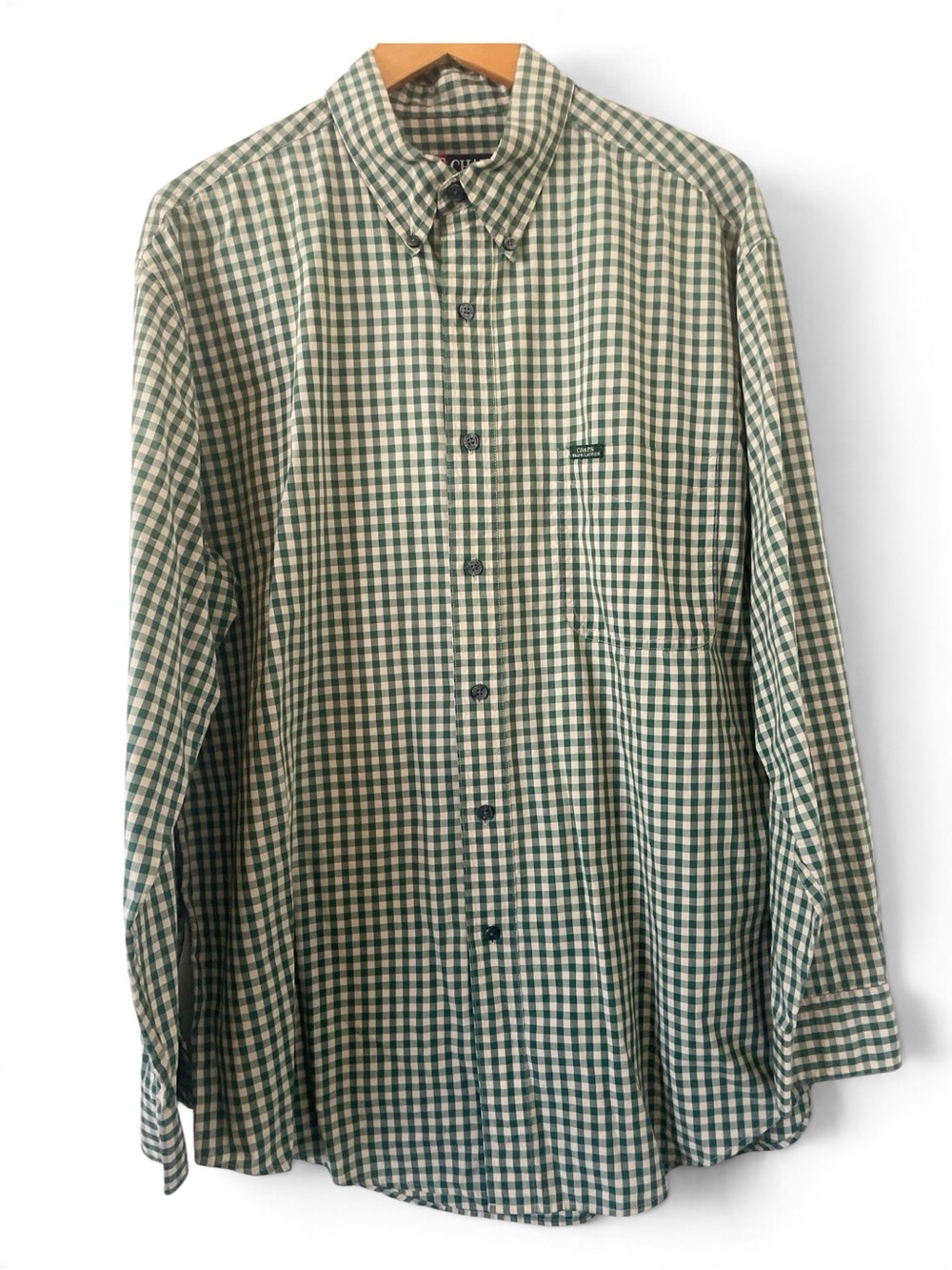 Chaps Ralph Lauren Green Gingham Button-Down Long Sleeve Shirt size Medium - Picture 1 of 11